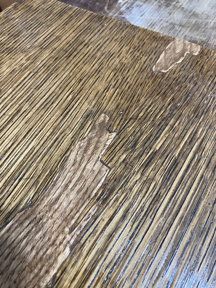 Cabinet top veneer chip